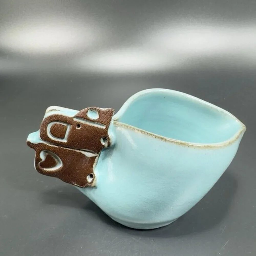 Hand Made Studio‎ Art Pottery Creamer Small Pitcher RedWare Teal Blue Glaze Dish